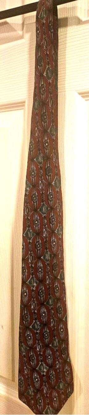 Andre Valentino Men Silk Tie Geometric Medallion Burgundy Blue Designer Necktie